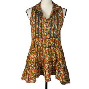 Free People X-Small After Dark Garden Tunic Top Floral V-Neck Sleeveless Tiered
